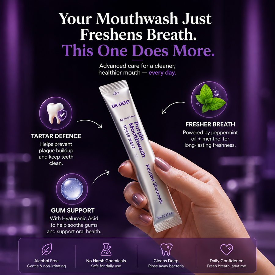 DR.DENT Purple Mouthwash — 30 seconds every morning