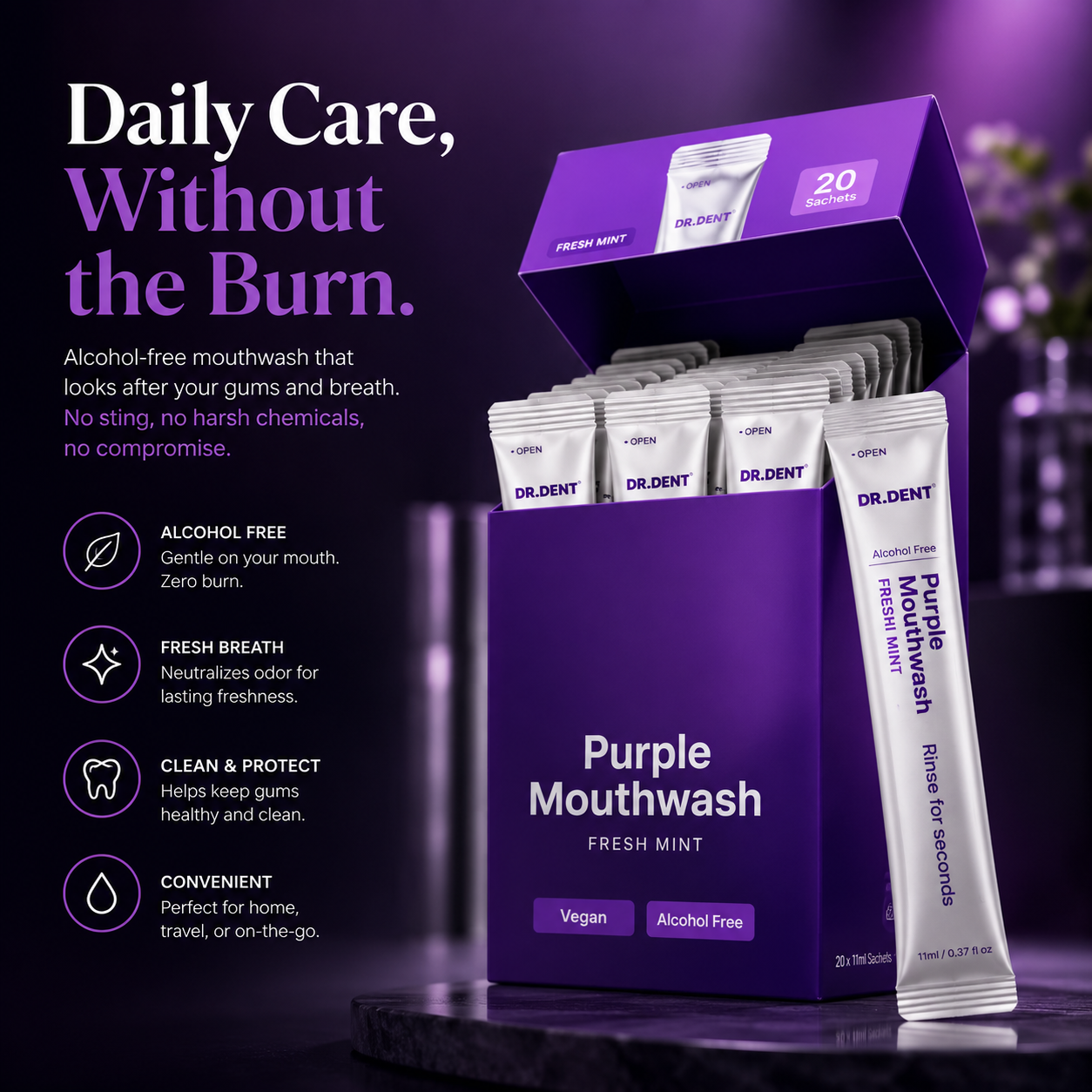 DR.DENT Purple Mouthwash — this one does more, benefits